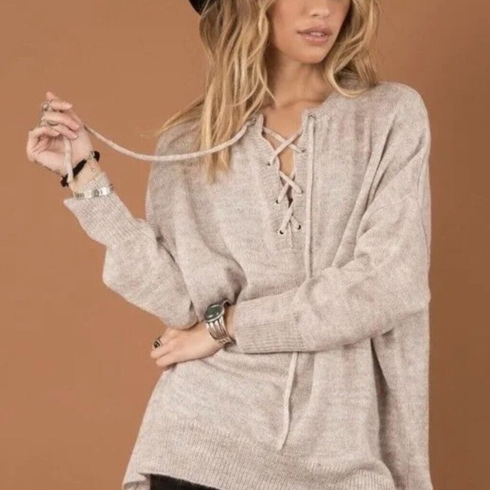 White Crow | Beige Wool Blend V-Neck Tunic Sweater